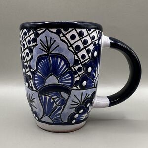 Vintage Talavera Mug Mexico Blue White Hand Painted Ceramic Cup